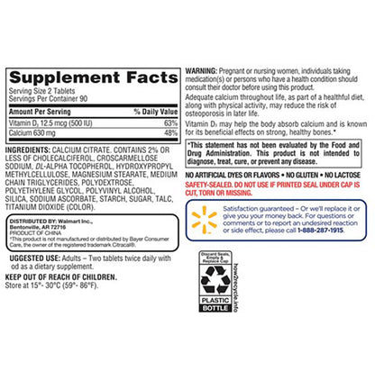 Equate Calcium Citrate + D3 Coated Tablet
