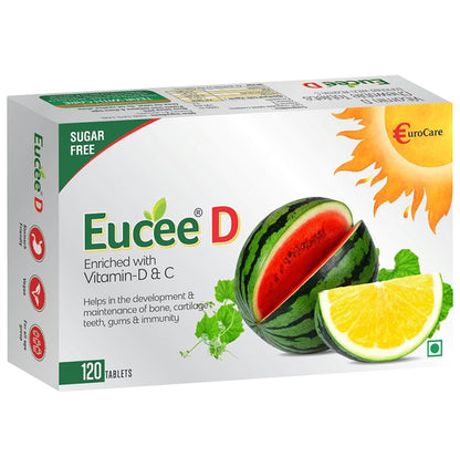 Eucee D with Vitamin D & C for Bones Watermelon Sugar Free for Immunity, Bone, Cartilage, Teeth & Gums Watermelon Tablet - Classic Derma
