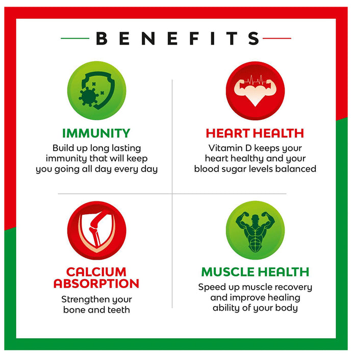 Eucee D with Vitamin D & C for Bones Watermelon Sugar Free for Immunity, Bone, Cartilage, Teeth & Gums Watermelon Tablet