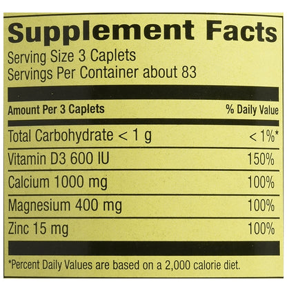 Spring Valley Calcium, Magnesium & Zinc Plus Vitamin D3 Coated Caplet