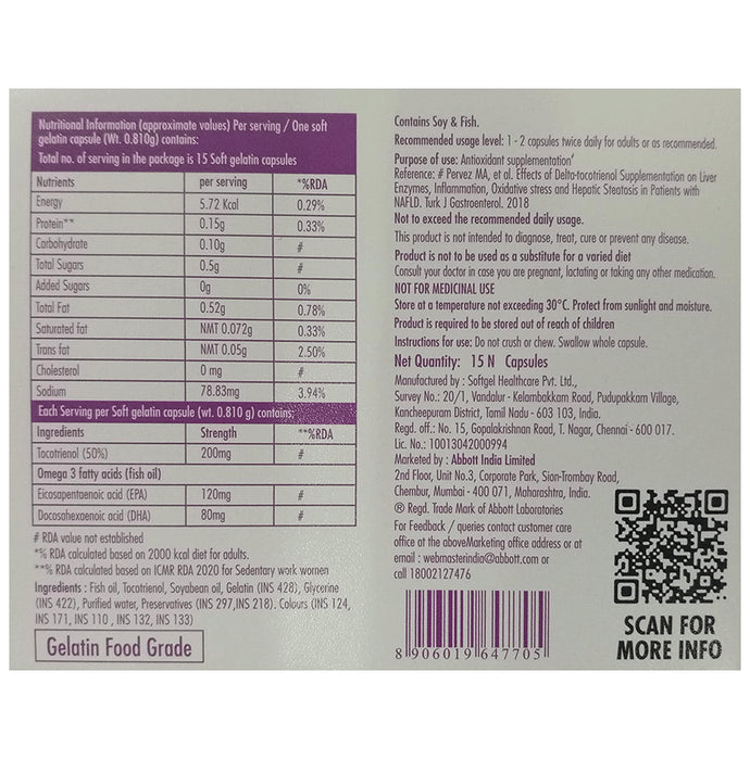 Evitol Tocotrienol Capsule with Omega 3 Fatty Acids Capsules | Gluten Free