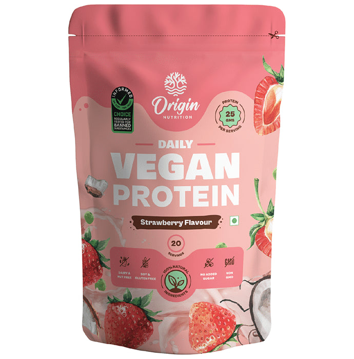 Origin Nutrition Daily Vegan Protein for Digestion, Weight, Heart & Muscles | Flavour Powder Strawberry - Classic Derma