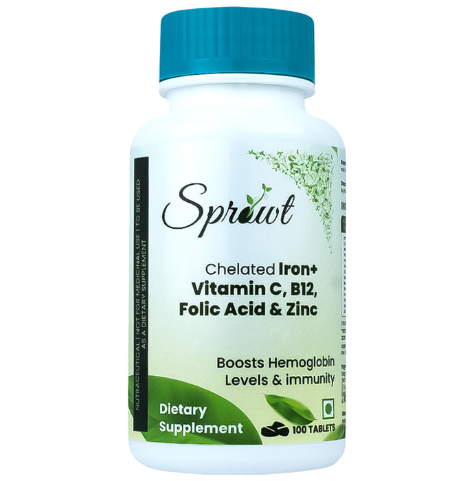 Sprowt Chelated Iron + Vitamin C, B12, Folic Acid & Zinc Tablet - Classic Derma