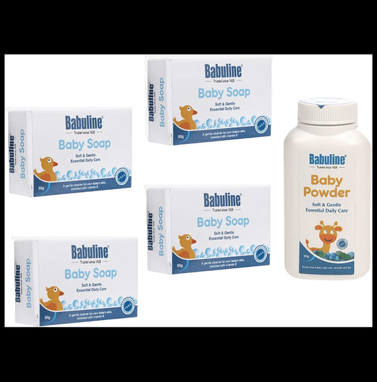 Babuline Baby Soap 50gm Baby Powder 50gm for New Born Babies Bath & Skin Essentials Combo Value Pack for Babies - Classic Derma