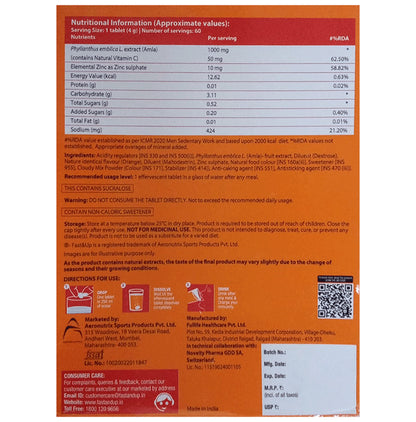 Fast&Up Charge with Natural Vitamin C from Amla & Zinc | Flavour Effervescent Tablet Orange