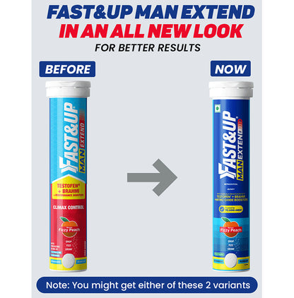 Fast&Up Man Extend with Testofen & Brahmi for Performance | Flavour Fizzy Peach Effervescent Tablet