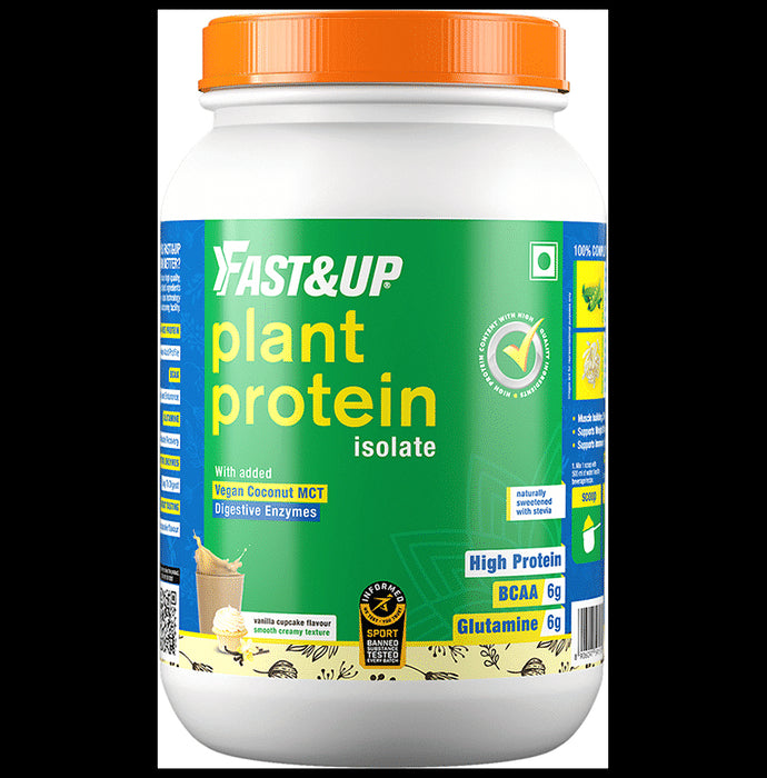 Fast&Up Plant Protein Isolate with Digestive Enzymes, 6g BCAA & 6g Glutamine | No Added Sugar | Flavour Vanilla Cupcake - Classic Derma