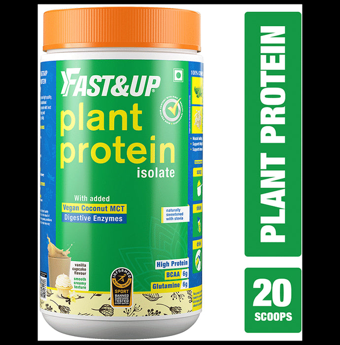 Fast&Up Plant Protein Isolate with Digestive Enzymes, 6g BCAA & 6g Glutamine | No Added Sugar | Flavour Vanilla Cupcake