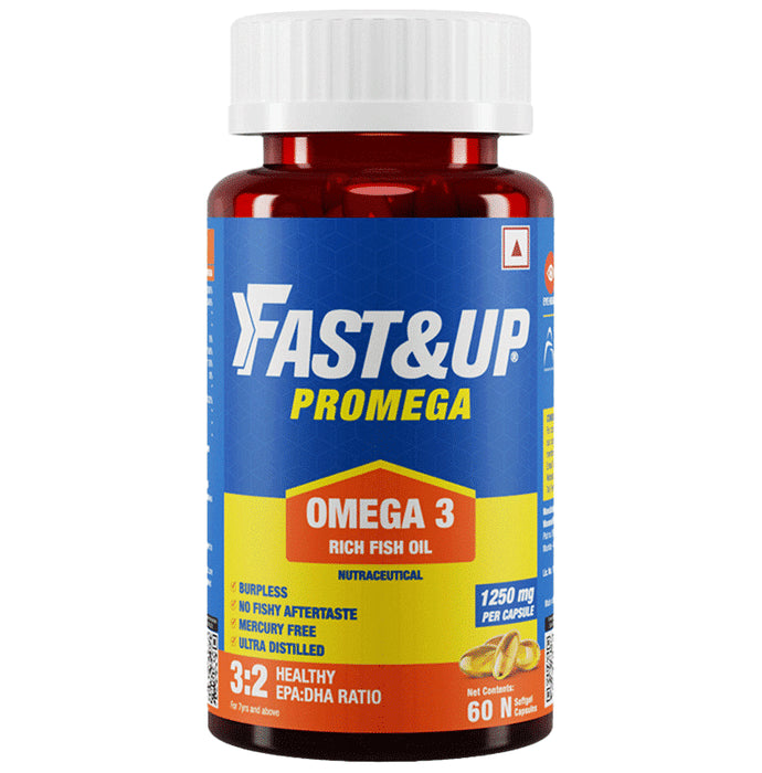 Fast&Up Promega 1250mg Omega 3 Fish Oil 3:2 EPA DHA Ratio Soft Gels - Classic Derma
