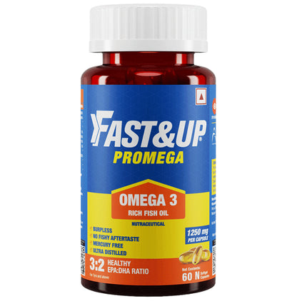 Fast&Up Promega 1250mg Omega 3 Fish Oil 3:2 EPA DHA Ratio Soft Gels - Classic Derma