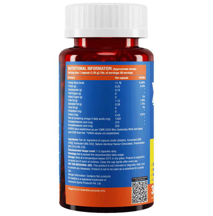 Fast&Up Promega 1250mg Omega 3 Fish Oil 3:2 EPA DHA Ratio Soft Gels