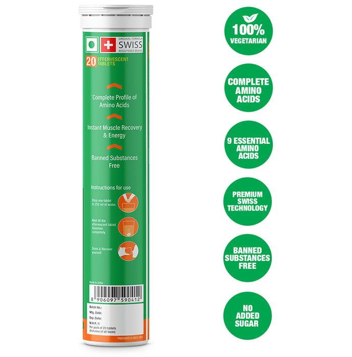 Fast&Up Recover Complete Amino Acids, 20 Amino Acids with EAA Effervescent Tablet No Added Sugar Raspberry