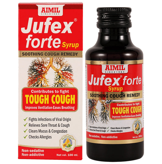 Aimil Pharmaceuticals Jufex Forte Syrup | Relieves Cough, Sore Throat, Congestion & Infections - Classic Derma