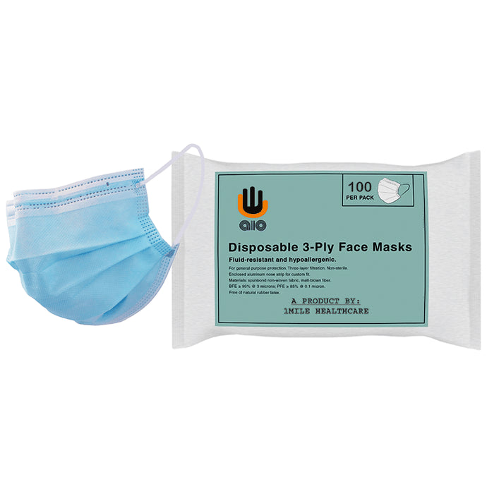 AIO Disposable 3-Ply Face Mask Universal Blue - Classic Derma