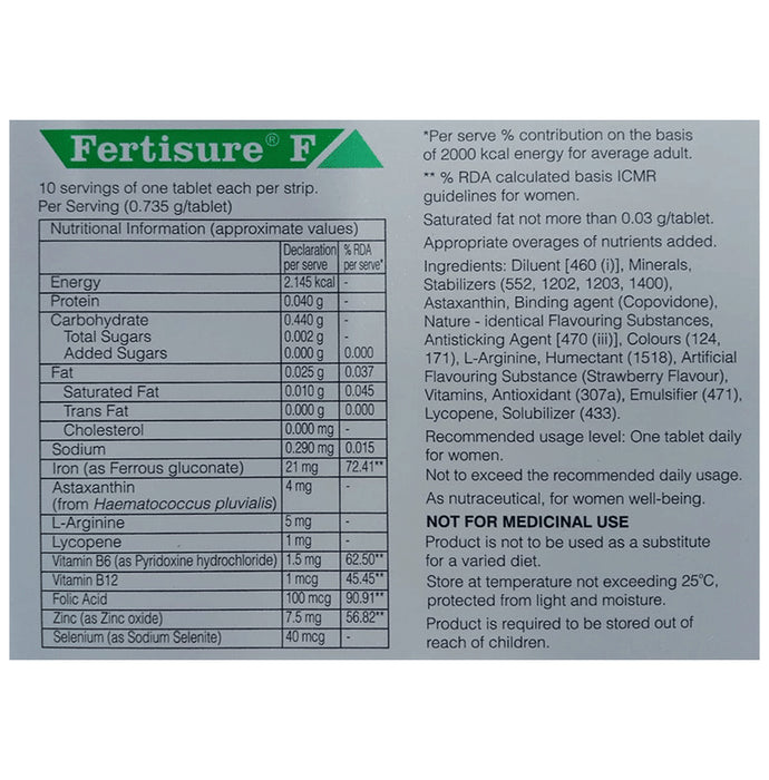 Fertisure F Nutraceutical Tablet with Amino Acids, Vitamins, Minerals & Antioxidants