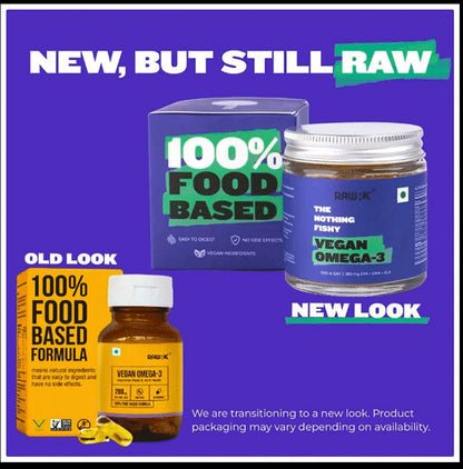 RawRX Vegan Omega 3 Fatty Acid Capsule | 280 mg EPA + DHA + ALA Formula for Heart, Hair & Joints