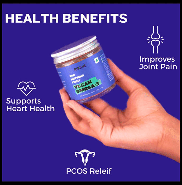 RawRX Vegan Omega 3 Fatty Acid Capsule | 280 mg EPA + DHA + ALA Formula for Heart, Hair & Joints