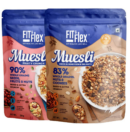 Fit & Flex Combo Pack of Muesli Fruity Crunch & Choco Almond Cookie Delight (210gm Each) - Classic Derma