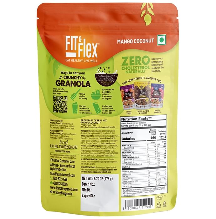Fit & Flex Mango Coconut Granola Oat Rich Breakfast Cereal with Real Fruits