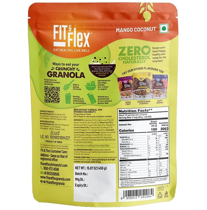 Fit & Flex Mango Coconut Granola Oat Rich Breakfast Cereal with Real Fruits
