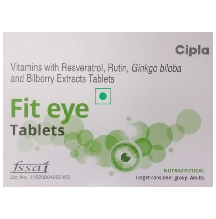 Fit Eye Tablet with Vitamins, Resveratrol, Rutin, Ginkgo Biloba & Bilberry Extracts - Classic Derma