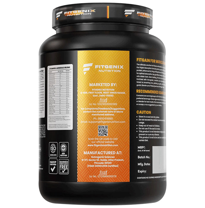 Fitgenix Nutrition Fitgain Mass Gainer Powder Chocolate
