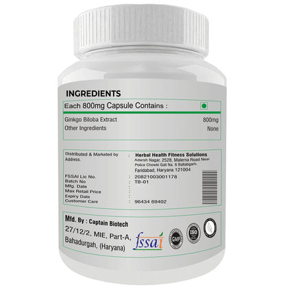 Fitness Prime Maximum Strength Ginkgo Biloba Nutrition & Wellness Support 800mg Capsule