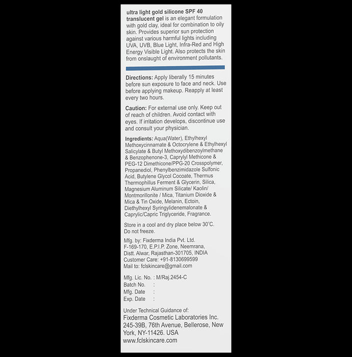 Fixderma FCL Ultra light Gold Silicon Translucent Gel SPF 40