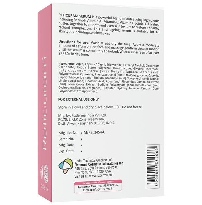 Fixderma Reticuram Retinol Serum | Reduces Fine Lines & Wrinkles