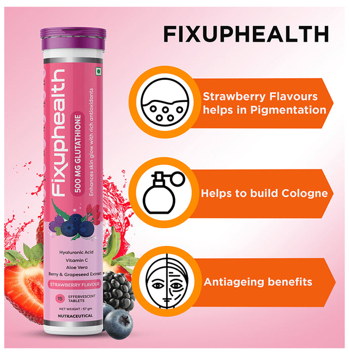 Fixuphealth Glutathione 500mg Effervescent Tablet (15 Each) Strawberry
