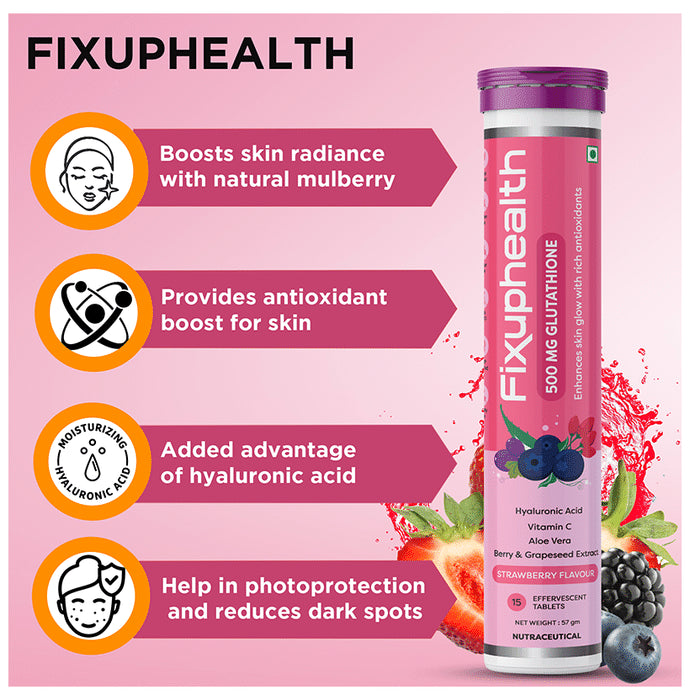 Fixuphealth Glutathione 500mg Effervescent Tablet (15 Each) Strawberry - Classic Derma