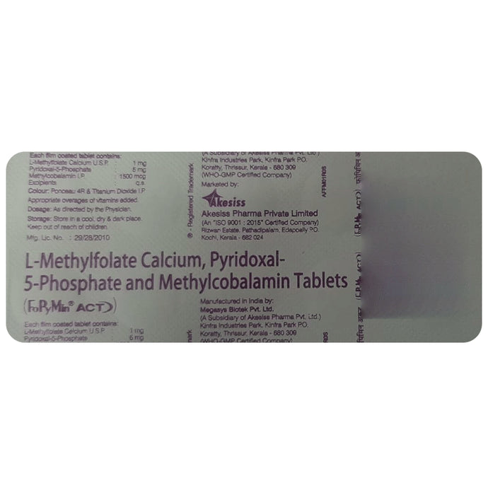 Fopymin Act Tablet with L-Methylfolate Calcium, Pyridoxal-5-Phosphate & Methylcobalamin - Classic Derma