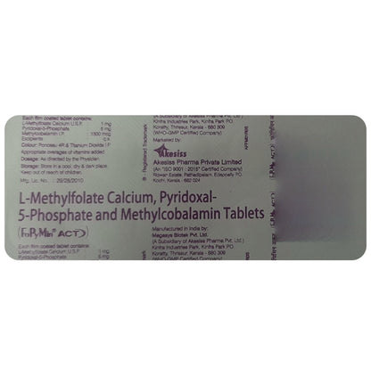 Fopymin Act Tablet with L-Methylfolate Calcium, Pyridoxal-5-Phosphate & Methylcobalamin - Classic Derma