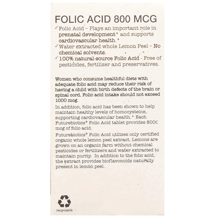 Future Biotics Certified Organic Folic Acid 800 mcg Vegetarian Tablet