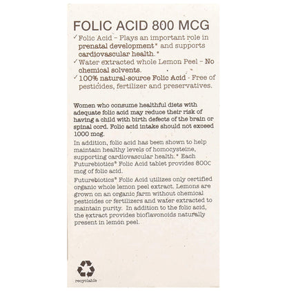 Future Biotics Certified Organic Folic Acid 800 mcg Vegetarian Tablet