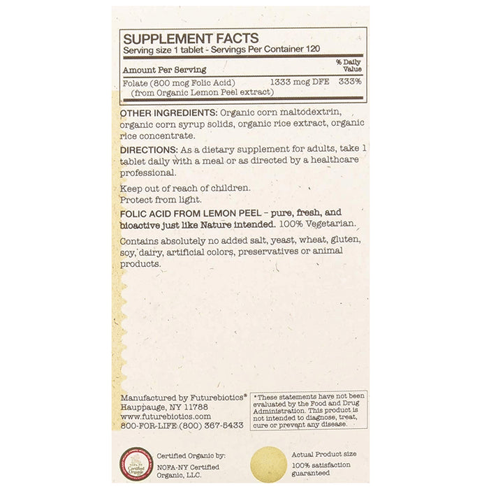 Future Biotics Certified Organic Folic Acid 800 mcg Vegetarian Tablet