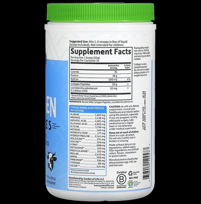 Garden of Life Gross Fed Collagen Peptides Type I & Type III + Probiotics