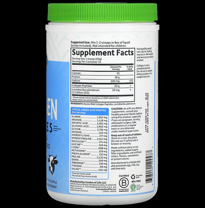 Garden of Life Gross Fed Collagen Peptides Type I & Type III + Probiotics