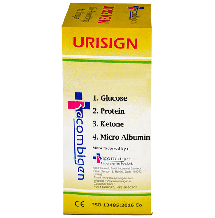 Recombigen Urisign 4 Parameter Reagent Test Strips for Glucose, Protein, Ketone, Micro Albumin Analysis - Classic Derma