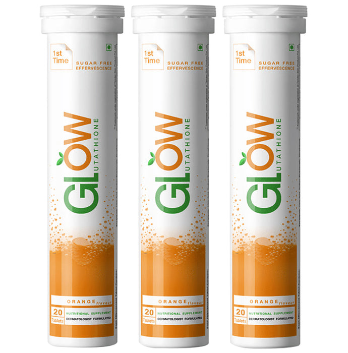 Glow Glutathione Effervescent Tablet for Skin | Sugar-Free | Flavour Orange