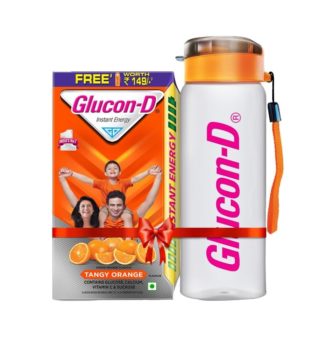 Glucon-D with Glucose, Calcium, Vitamin C & Sucrose | Nutrition Booster Powder Tangy Orange with Sipper Free - Classic Derma