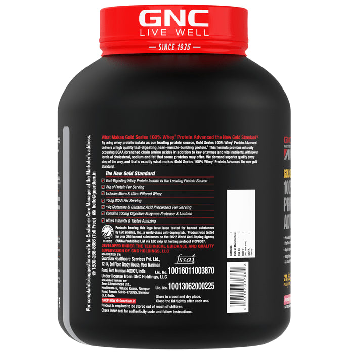 GNC Amp Gold 100% Whey Protein Advanced Powder with Digestive Enzymes | For Lean Muscles | Flavour Powder Delicious Strawberry