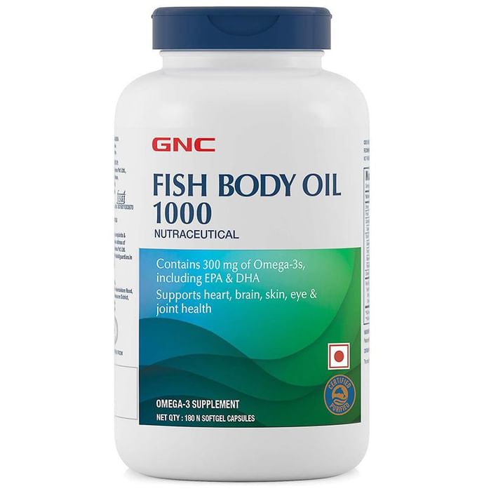 GNC Fish Oil 1000mg with Omega 3 (EPA & DHA) | Softgel Capsule for Heart, Brain, Skin, Eye & Joint Health - Classic Derma