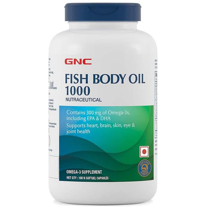 GNC Fish Oil 1000mg with Omega 3 (EPA & DHA) | Softgel Capsule for Heart, Brain, Skin, Eye & Joint Health - Classic Derma