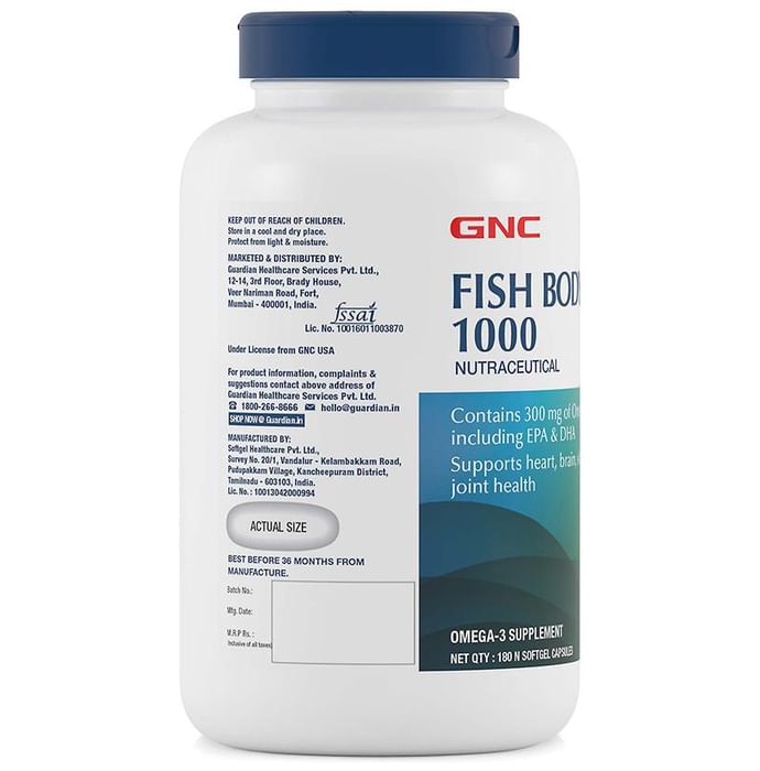 GNC Fish Oil 1000mg with Omega 3 (EPA & DHA) | Softgel Capsule for Heart, Brain, Skin, Eye & Joint Health