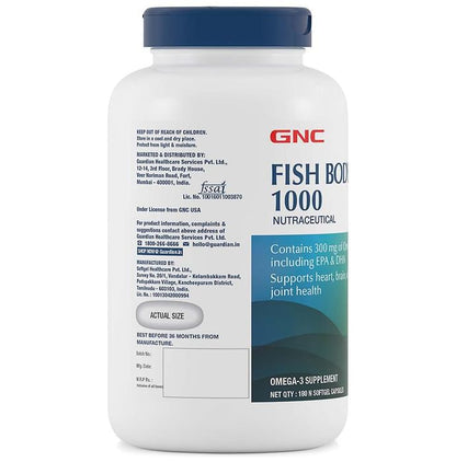 GNC Fish Oil 1000mg with Omega 3 (EPA & DHA) | Softgel Capsule for Heart, Brain, Skin, Eye & Joint Health