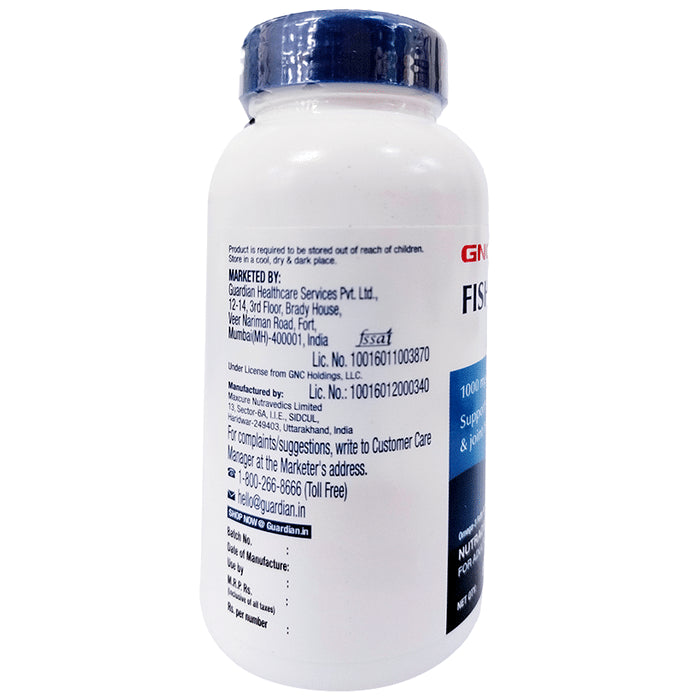 GNC Fish Oil 1000mg with Omega 3 (EPA & DHA) | Softgel Capsule for Heart, Brain, Skin, Eye & Joint Health