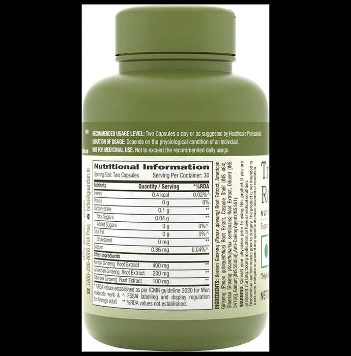 GNC Herbal Plus Triple Ginseng Root Capsule | For Energy & Vitality Support