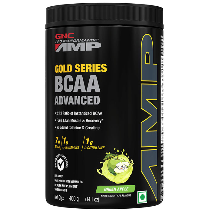 GNC Pro Performance AMP Gold Series BCAA Advanced | For Lean Muscles & Recovery | Flavour Green Apple - Classic Derma