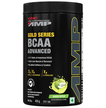 GNC Pro Performance AMP Gold Series BCAA Advanced | For Lean Muscles & Recovery | Flavour Green Apple - Classic Derma